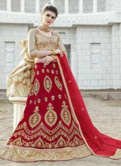 Ruby Red Art Silk Embroidered A Line Lehenga Party Wear -Deals Chic Lehenga Store ruby red art silk embroidered a line lehenga ghssit31401 u