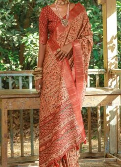Rust Art Silk Printed Saree After Six Wear