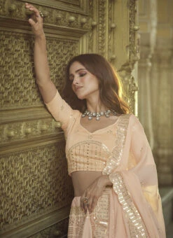 Salmon Peach Georgette Sequins Embroidery Umbrella Lehenga Wedding Wear 7 Salmon Peach Georgette Sequins Embroidery Umbrella Lehenga Wedding Wear -Deals Chic Lehenga Store salmon peach georgette sequins embroidery umbrella lehenga ghsli13287702 b