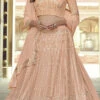 Salmon Peach Georgette Sequins Embroidery Umbrella Lehenga Wedding Wear