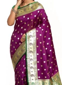 Satin Banarasi Woven Work Purple Color Saree Festive Wear
