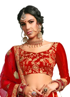 Scarlet Red Satin Silk Embroidered Umbrella Lehenga Party Wear -Deals Chic Lehenga Store scarlet red satin silk embroidered umbrella lehenga ghssit233605r b