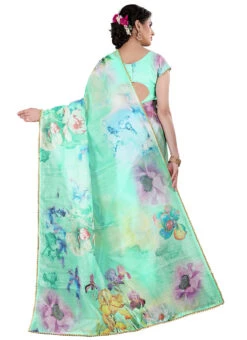 Sea Foam Green Khadi Organza Digital Print Saree Party Wear -Deals Chic Lehenga Store sea foam green khadi organza digital print saree sasom193 b