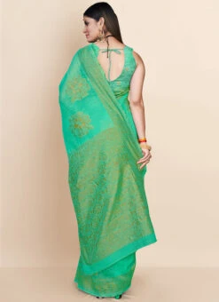 Sea Green Art Silk Cotton Jacquard Chanderi Sari Festive Wear -Deals Chic Lehenga Store sea green art silk cotton jacquard chanderi sari sasacw8764 b