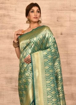 Sea Green Banarasi Katan Zari Weaving Saree Festive Wear -Deals Chic Lehenga Store sea green benarasi katan zari weaving saree savns672b b