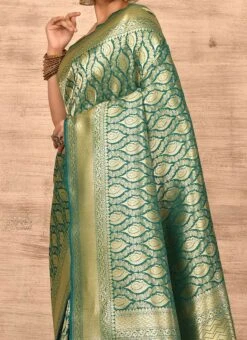 Sea Green Banarasi Katan Zari Weaving Saree Festive Wear