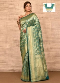 Sea Green Banarasi Katan Zari Weaving Saree Festive Wear -Deals Chic Lehenga Store sea green benarasi katan zari weaving saree savns672b u