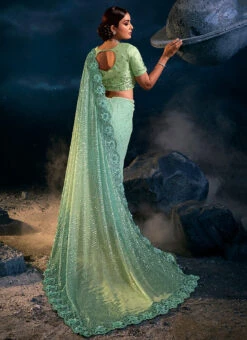 Sea Green Chinon Embroidery Work Saree Wedding Wear -Deals Chic Lehenga Store sea green chinon embroidery work saree sasli17746306 b