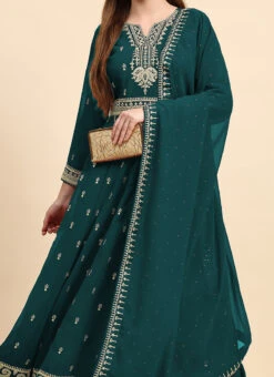 Rama Green Faux Georgette Embroidered Anarkali Suit Party Wear