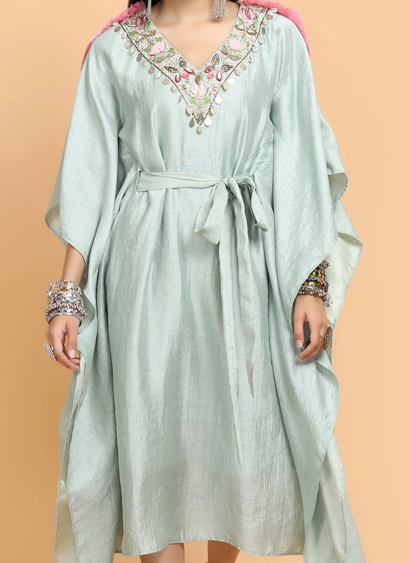 Sea Green Kaftan Set Party Wear 1 Sea Green Kaftan Set Party Wear