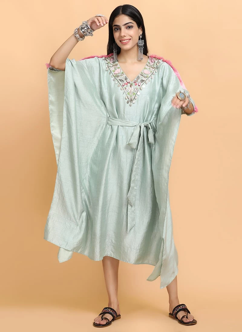 Sea Green Kaftan Set Party Wear 3 Sea Green Kaftan Set Party Wear - Image 3