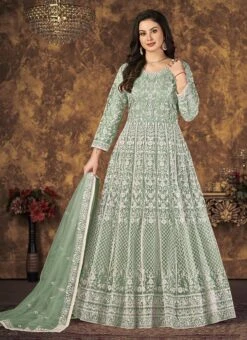 Sea Green Net Embroidery Anarkali Suit Party Wear -Deals Chic Lehenga Store sea green net embroidery anarkali suit slsdc4702 u