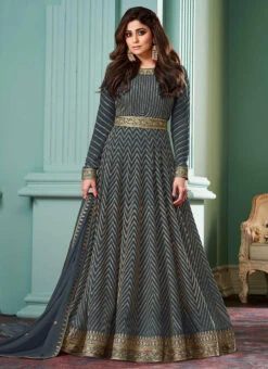 Shamita Shetty Blue Georgette Embroidery Anarkali Suit Party Wear -Deals Chic Lehenga Store shamita shetty blue georgette embroidery anarkali suit slsaj33389277 u