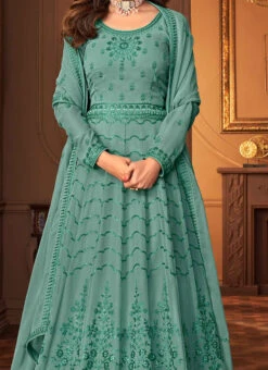 Shamita Shetty Green Georgette Sequins Anarkali Suit Party Wear