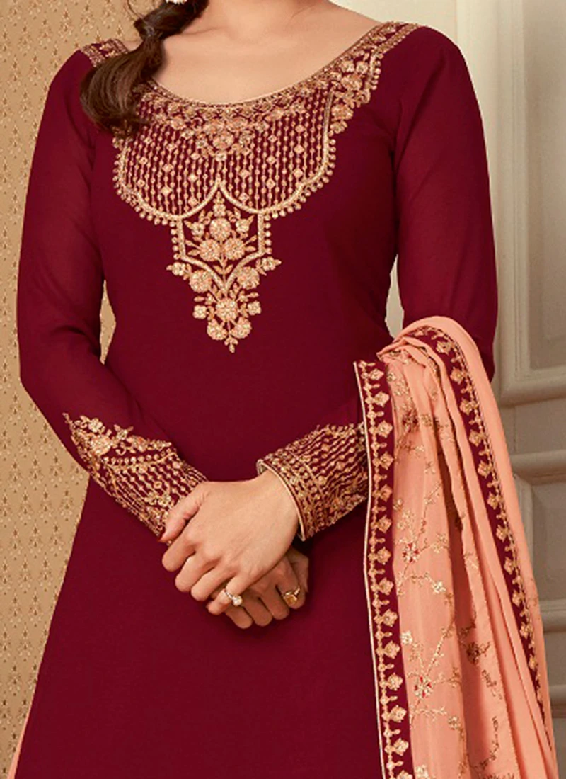 Shamita Shetty Maroon Georgette Umbrella Lehenga Wedding Wear 1 Shamita Shetty Maroon Georgette Umbrella Lehenga Wedding Wear