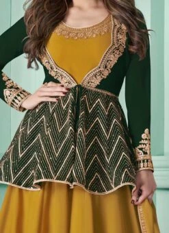 Shamita Shetty Mustard Georgette Embroidered Anarkali Suit Party Wear