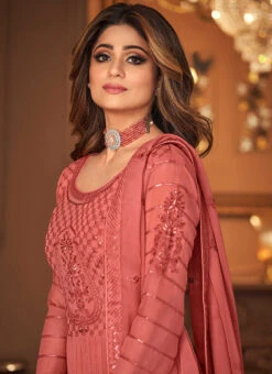 Shamita Shetty Pink Georgette Sequins Anarkali Suit Party Wear -Deals Chic Lehenga Store shamita shetty pink georgette sequins anarkali suit slsaj31418687 b