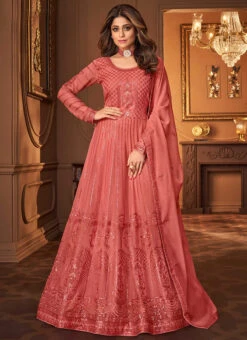 Shamita Shetty Pink Georgette Sequins Anarkali Suit Party Wear -Deals Chic Lehenga Store shamita shetty pink georgette sequins anarkali suit slsaj31418687 u