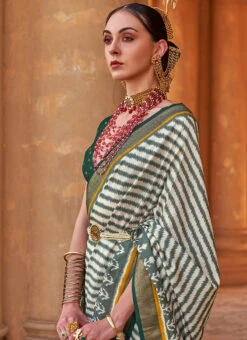 Silk Rama Green Color Woven Print Work Saree Festive Wear -Deals Chic Lehenga Store silk rama green color woven print work saree sasli2006828 b