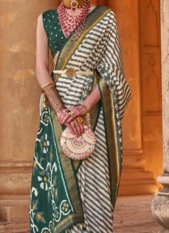 Silk Rama Green Color Woven Print Work Saree Festive Wear