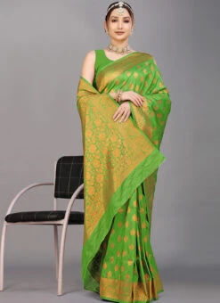 Silk Woven Work Light Green Color Saree Festive Wear -Deals Chic Lehenga Store silk woven work light green color saree sasom8450 u