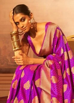Silk Woven Work Purple Color Saree Festive Wear -Deals Chic Lehenga Store silk woven work purple color saree sasli205021002 b