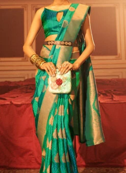 Silk Woven Work Teal Green Color Saree Festive Wear