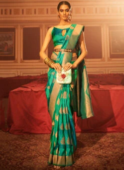 Silk Woven Work Teal Green Color Saree Festive Wear -Deals Chic Lehenga Store silk woven work teal green color saree sasli205021005 u