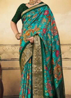 Sky Blue Art Silk Printed Saree Festive Wear