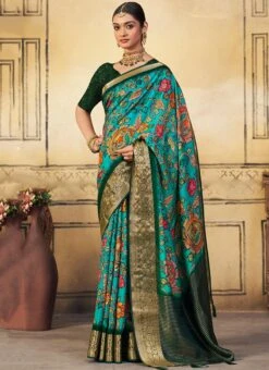 Sky Blue Art Silk Printed Saree Festive Wear -Deals Chic Lehenga Store sky blue art silk printed saree samkns5702 u