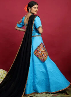 Sky Blue Blended Kutch N Mirror Work Chaniya Choli Festive Wear -Deals Chic Lehenga Store sky blue blended kutch n mirror work chaniya choli ghsom2778 b