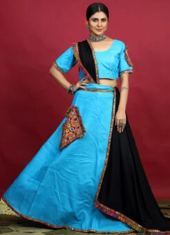 Sky Blue Blended Kutch N Mirror Work Chaniya Choli Festive Wear -Deals Chic Lehenga Store sky blue blended kutch n mirror work chaniya choli ghsom2778 u