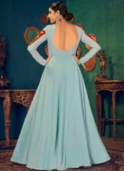 Sky Blue Georgette Thread Embroidery Anarkali Gown Party Wear -Deals Chic Lehenga Store sky blue georgette thread embroidery anarkali gown bgwrsom4629 b