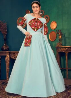 Sky Blue Georgette Thread Embroidery Anarkali Gown Party Wear -Deals Chic Lehenga Store sky blue georgette thread embroidery anarkali gown bgwrsom4629 u