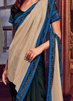 Snazzy Black N Beige Half N Half Saree Party Wear