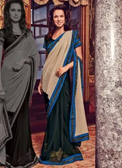 Snazzy Black N Beige Half N Half Saree Party Wear -Deals Chic Lehenga Store snazzy black n beige half n half saree sacvp276c u