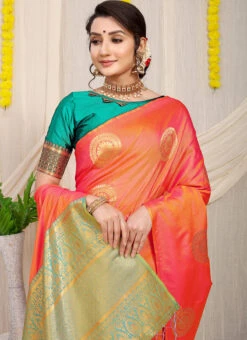 Soft Patola Silk Zari Weaving Work Orange Color Saree Festive Wear -Deals Chic Lehenga Store soft patola silk zari weaving work orange color saree sasom110732 b