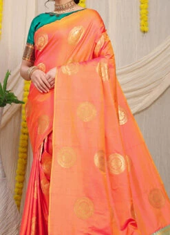 Soft Patola Silk Zari Weaving Work Orange Color Saree Festive Wear