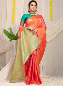 Soft Patola Silk Zari Weaving Work Orange Color Saree Festive Wear -Deals Chic Lehenga Store soft patola silk zari weaving work orange color saree sasom110732 u