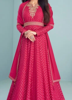 Sonam Bajwa Pink Faux Georgette Sequins Anarkali Suit Party Wear