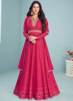 Sonam Bajwa Pink Faux Georgette Sequins Anarkali Suit Party Wear -Deals Chic Lehenga Store sonam bajwa pink faux georgette sequins anarkali suit slsacw7342 u