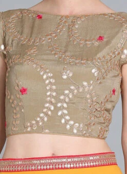 Sprout Green Embroidered Chinon Blouse Festive Wear