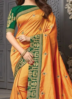 Tamanna Bhatia Mustard Vichitra Silk Embroidered Saree Party Wear