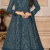 Teal Blue Centre Slit Georgette Sequins Embroidery A Line Lehenga Party Wear