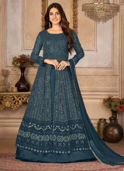Teal Blue Centre Slit Georgette Sequins Embroidery A Line Lehenga Party Wear -Deals Chic Lehenga Store teal blue centre slit georgette sequins embroidery a line lehenga ghsdi122ra u