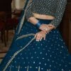Teal Blue Georgette Thread Sequins Umbrella Lehenga Party Wear