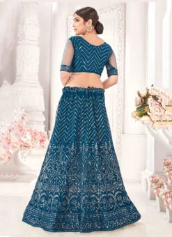 Teal Blue Net Sequins Embroidery A Line Lehenga Party Wear -Deals Chic Lehenga Store teal blue net sequins embroidery a line lehenga ghsak41743001 b