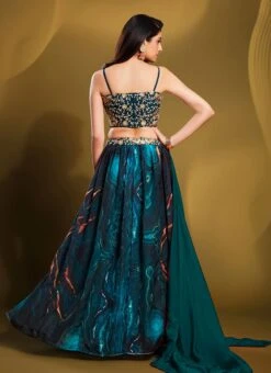 Teal Blue Organza Printed Work Umbrella Lehenga Choli Party Wear 7 Teal Blue Organza Printed Work Umbrella Lehenga Choli Party Wear -Deals Chic Lehenga Store teal blue organza printed work umbrella lehenga choli ghska462371001 b