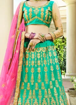 Teal Green Art Silk A Line Lehenga Wedding Wear
