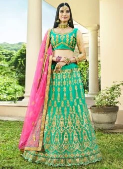 Teal Green Art Silk A Line Lehenga Wedding Wear -Deals Chic Lehenga Store teal green art silk a line lehenga ghssizohra30403 u